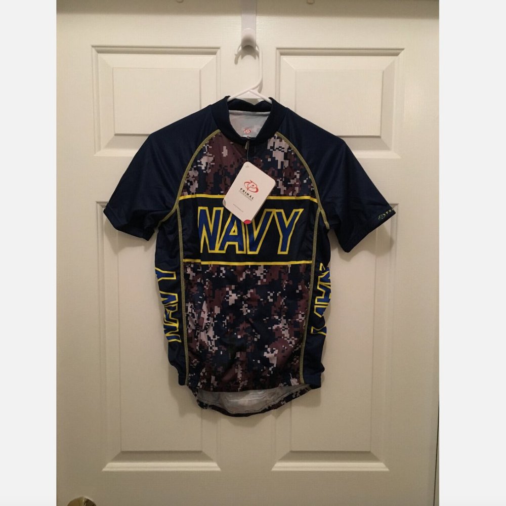 NWT Primal Race United States Navy Fleet Cycling Blue Logo Raglan Jersey Small